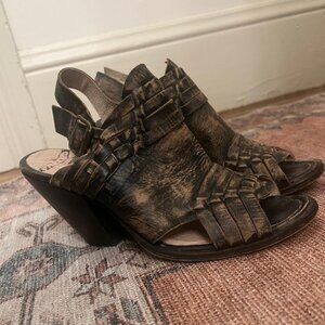 Freebird By Steven Falcon Booties Peep Toe Leather Heels